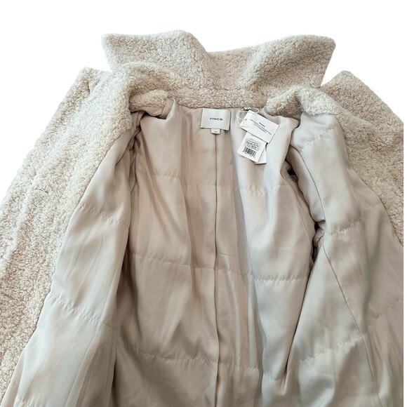 Vince Teddy Cream Faux Fur Long Wrap Coat Size Large - Picture 11 of 13